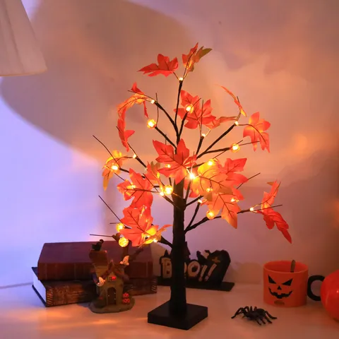 Halloween Maple Leaf Pumpkin LED Tree Light USB Battery Powered Artificial Halloween Decor Night Light For Home Party Room