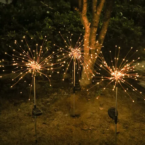 Luces Solares de Fuegos Artificiales de Diente de León para Exteriores Jardín Impermeable Paisaje Luces Decorativas Blanco Cálido Colorido Blanco