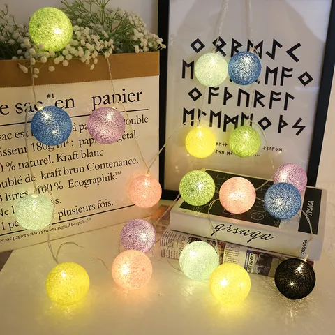 Guirnalda de Luces LED de Bolas de Algodón Funciona con Pilas Luces Blancas Cálidas para Dormitorio Fiesta Decoración