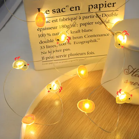 Luces de Hada Decorativas de Cuerda de Cobre LED de Pascua Conejo Zanahoria Pollo Huevo Fiesta Decoración del Hogar