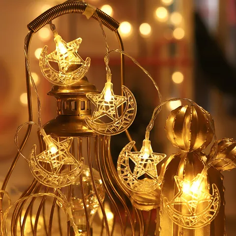 Guirlande de Luces LED Estrella Luna Castillo a Pilas Luces Blancas Cálidas Para Fiesta Decoración Hogar