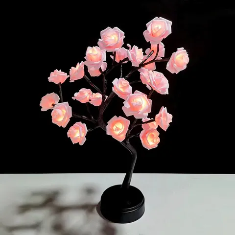 Luz de Árbol de Rosa LED Lámpara de Mesa Táctil Flor Artificial Luz Nocturna USB Batería Alimentada Hogar Dormitorio Festival Decoración Regalo