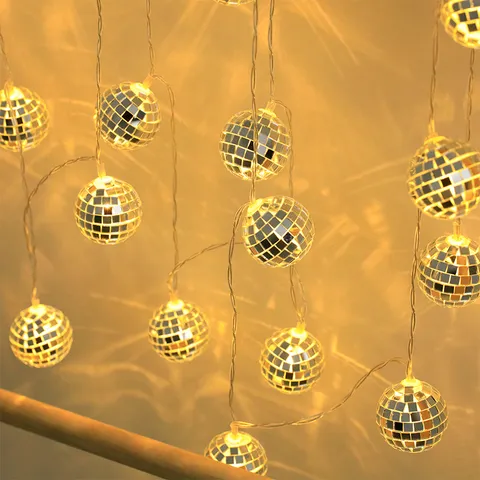 Guirlanda de Luces LED con Bola de Espejo Mosaico Guirlanda Disco USB Fiesta de Navidad Decoración del Hogar