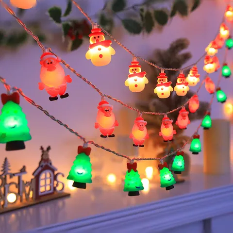 Guirnalda de Luces LED de Navidad Papá Noel Muñeco de Nieve Campana Árbol Luz Cálida Decoración de Ambiente Festivo
