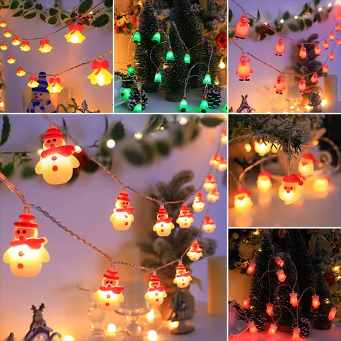 Guirnalda de Luces LED de Navidad Papá Noel Muñeco de Nieve Campana Árbol Luz Cálida Decoración de Ambiente Festivo