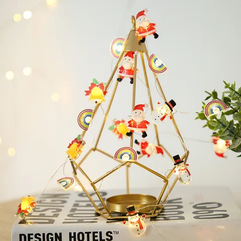 Guirnalda de Luces Decorativa de Navidad LED Alambre de Cobre Papá Noel Muñeco de Nieve Fiesta Interior