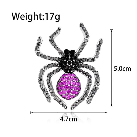Vintage Zinc Alloy Rhinestone Spider Brooch Halloween Costume Insect Pin Antique Silver Plated Animal Breastpin For Suit Coat Party Unisex Jewelry