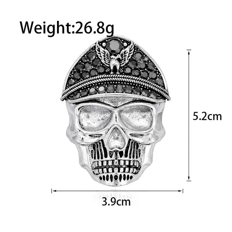 Vintage Gothic Skull Brooch Military Hat Rhinestone Punk Style Halloween Badge Pin For Suits Unisex Jewelry Gift