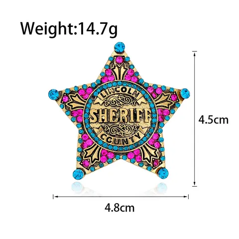 Vintage Alloy Rhinestone Sheriff Star Brooch Lincoln County Sheriff Badge Pin Antique Gold Jewelry For Men Women Daily Decor