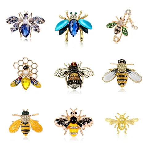 Cute Enamel Bee Brooch For Women Men Vintage Alloy Animal Shape Rhinestone Lapel Pin Fashion Clothing Accessories Jewelry Gift