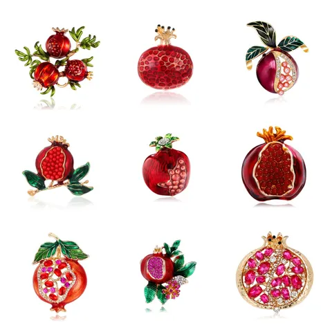 Moda Spilla a Forma di Melograno in Lega con Strass Smalto Dipinto Spilla a Frutta per Cappotto Accessori Abbigliamento Regalo Donna Uomo