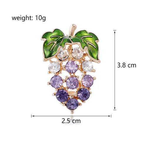 Elegante Broche de Uva de Aleación con Diamantes de Imitación para Mujer Broches de Esmalte de Frutas de Moda Accesorio de Joyería de Ropa Regalo