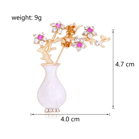 Vintage Enamel Vase Plum Blossom Brooch For Women Alloy Rhinestone Floral Lapel Pin Elegant Jewelry Accessory Gift