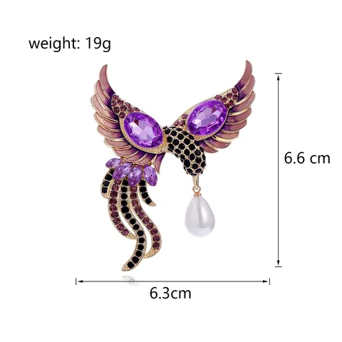 Elegant Alloy Rhinestone Phoenix Bird Brooch With Artificial Pearl Drop Enamel Crystal Brooch Pins For Suit Coat Women Men Gift Jewelry