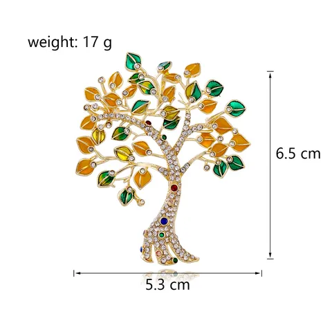 Broche Élégante en Alliage de Zinc Strass Arbre de Fortune Pour Femmes Émail Coloré Feuille Branche Épingle Accessoires Costume