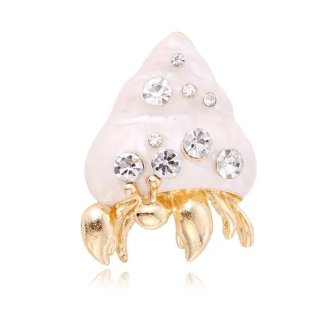 Creative Alloy Enamel Hermit Crab Shell Brooch For Women Fashion Rhinestone Inlaid Animal Shape Corsage Jewelry Gift Pin
