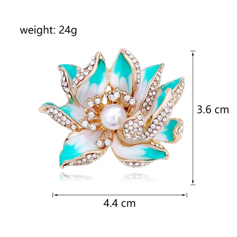 Vintage Chinese Style Alloy Enamel Lotus Peony Flower Brooch With Artificial Pearl Rhinestone For Women Cheongsam Accessories Gift