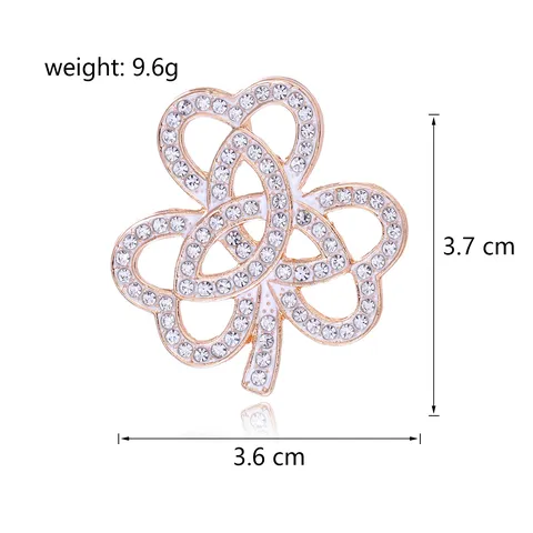 Elegant Hollow Rhinestone Clover Brooch For Women Alloy Scarf Clip Floral Breastpin Pin Fashion Accessories Jewelry Gift