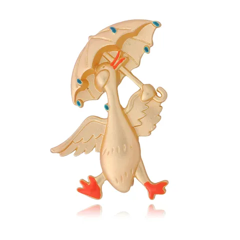 Cute Enamel Duck Holding Umbrella Brooch Alloy Animal Lapel Pin Fashion Jewelry Accessory For Women Men Gift