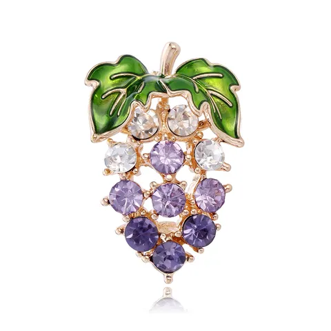 Elegante Broche de Uva de Aleación con Diamantes de Imitación para Mujer Broches de Esmalte de Frutas de Moda Accesorio de Joyería de Ropa Regalo