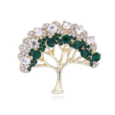 Exquise Broche Arbre Doré pour Femme Scintillante Incrustée de Strass Épingle à Revers pour Costume de Mode Accessoire de Bijoux à Motif de Feuille Élégant