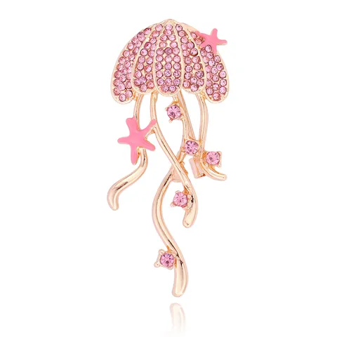 Elegant Rhinestone Jellyfish Starfish Brooch For Women Alloy Marine Animal Breastpin For Wedding Banquet Party Dress Jewelry Gift