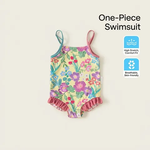 Costume Intero da Bambina Neonata Carino Stampa Floreale Volant Bretelle Costume da Bagno Estate Spiaggia Abbigliamento Nuoto