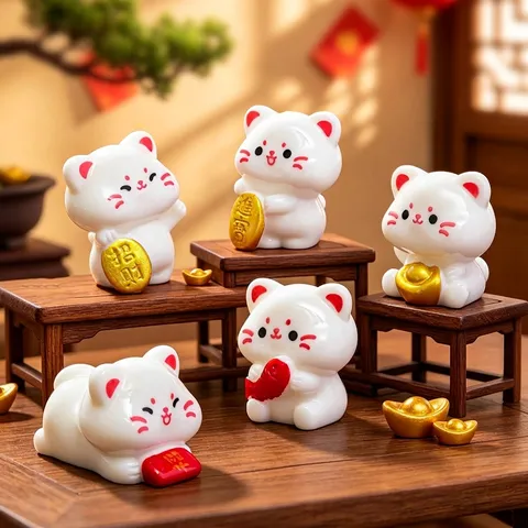 Creative Cute Maneki Neko Resin Figurine Mini Lucky Cat Ornament For Micro Landscape DIY Car Desktop Home Decoration