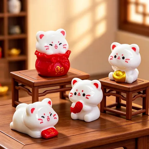 Creative Cute Maneki Neko Resin Figurine Mini Lucky Cat Ornament For Micro Landscape DIY Car Desktop Home Decoration
