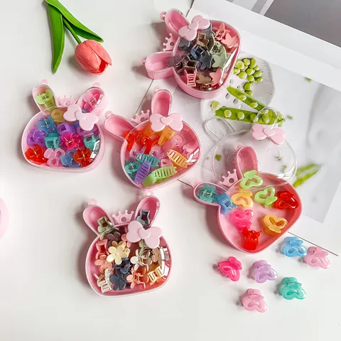 Pinces à Cheveux Mini En Plastique Avec Nœud Papillon Et Cœur Boîte De Rangement Animaux De Dessin Animé Multicolore Pour Accessoires De Coiffure Fille