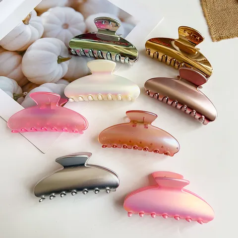 Electroplated Hair Claw Clip For Women High End Style Oval Geometric Non Slip Plastic Large Hair Shark Jaw Clip Daily Headwear Accessory