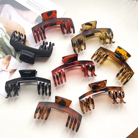 Große Doppelreihige Knochen Haarklammer Für Dickes Haar Damen Raffiniert Schildpatt Leopardenmuster Matt Glänzend Kunststoff Hai Clip Haarschmuck