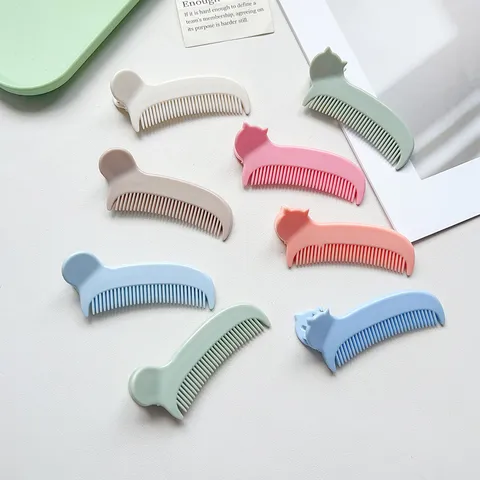 Minimalist Plastic Hair Comb Clip Solid Color Cat Head Shape Hairpin Dual Use Side Comb Hair Accessory For Travel Women