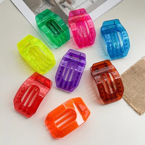 Women Transparent Flat Hair Claw Clip Large Oval Hollow Shark Jaw Hairpin Geometric Rhombus Resin Headwear Fashion Hair Accessories