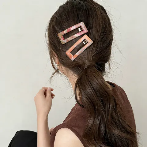 Sweet Plastic Resin Marble Pattern Rectangle Spring Hair Clip Geometric Headwear Accessory For Women Daily Use Decorative