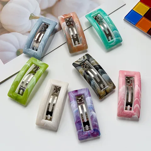 Sweet Plastic Resin Marble Pattern Rectangle Spring Hair Clip Geometric Headwear Accessory For Women Daily Use Decorative