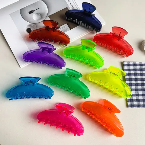 Koreaanse Stijl Gelei Transparante Haarklem Minimalistisch Effen Kleur Vierkante Kop Shark Clip Voor Vrouwen Polycarbonaat Materiaal Fluorescerende Clip