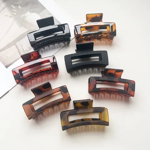 Große Geometrische Rechteckige Haarklammer Aus PC Elegant Leopardenmuster Schildpatt Haarclip Rutschfest Matt Glänzend Haarschmuck Damen