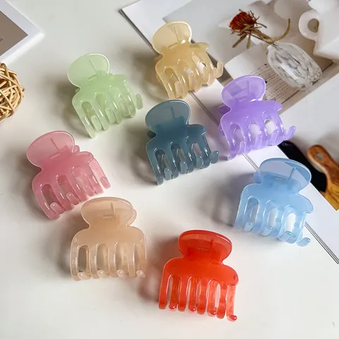 Elegant Translucent Jelly Color Four Tooth Hair Claw Clip Sweet Solid Resin Small Shark Clip For Ponytail Updo Hairstyle Daily Hair Accessories For Women