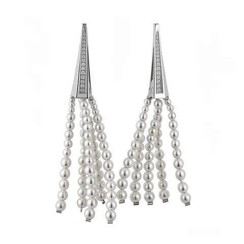 French Luxury Freshwater Pearl Tassel Earrings Necklace Alloy Rhinestone Triangle Long Drop Earrings For Women Fashion Jewelry