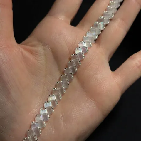 Minimalist Geometric Glass Beaded Bracelet For Women Aurora Borealis Square Cut Crystal Luxury Electroplated Charm Wristband Jewelry Gift