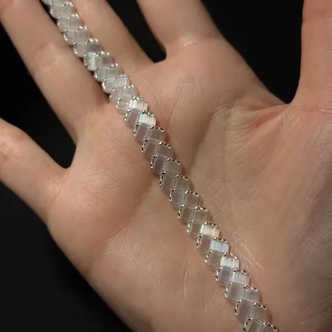 Minimalist Geometric Glass Beaded Bracelet For Women Aurora Borealis Square Cut Crystal Luxury Electroplated Charm Wristband Jewelry Gift