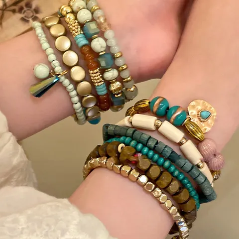Forest Style Multilayered Acrylic Beaded Bracelet Bohemian Layered Charm Bracelet For Women Holiday Beach Jewelry Gift