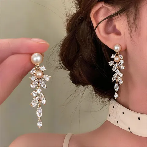 Leichter Luxus Moissanit Künstliche Perle Quasten Ohrhänger Federflügel Design 925 Sterling Silber Stift Eingelegte Ohrringe Für Damen Modeschmuck