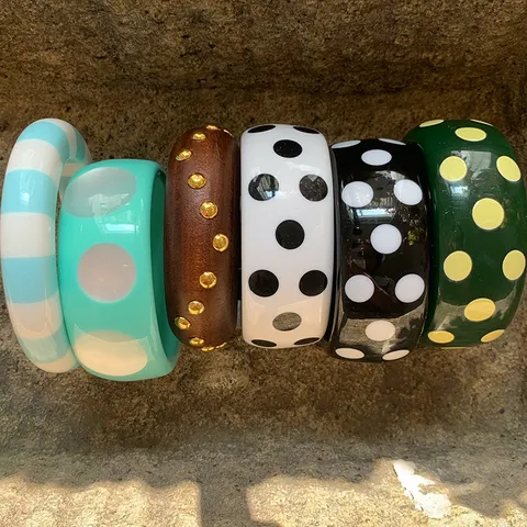 Fashion Resin Polka Dot Striped Round Bangle Bracelet For Women Vintage Geometric Thick Acrylic Cuff Hand Jewelry Wedding Party Decoration