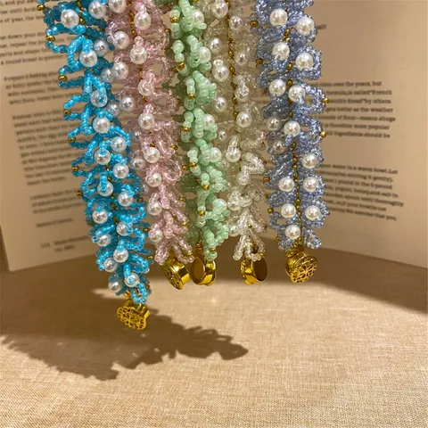 Elegante Brazalete Trenzado de Cuentas de Vidrio de Colores Capas Pulsera Moda Colgante Moneda Perla Artificial para Mujer