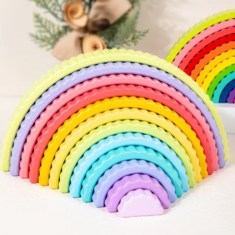 Blocs d'Empilement Arc-en-ciel en Bois Jouet Éducatif pour Enfants Blocs de Construction Colorés en Arc Jouets de Développement Montessori