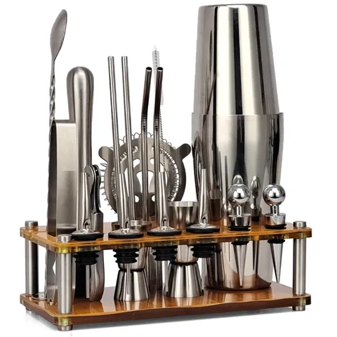 Ensemble Shaker à Cocktail en Acier Inoxydable Kit de Barman Avec Support Acrylique Outils de Bar Mélangeur Professionnel