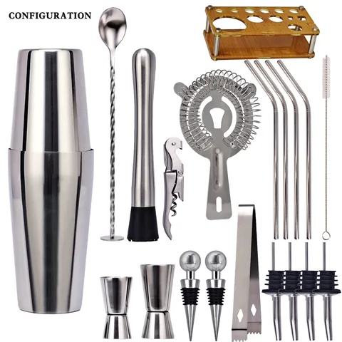 Ensemble Shaker à Cocktail en Acier Inoxydable Kit de Barman Avec Support Acrylique Outils de Bar Mélangeur Professionnel