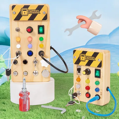 Wooden Busy Board Switch Educational Toy LED Light Sensory Board Montessori Hands-on Training Toy For Kids